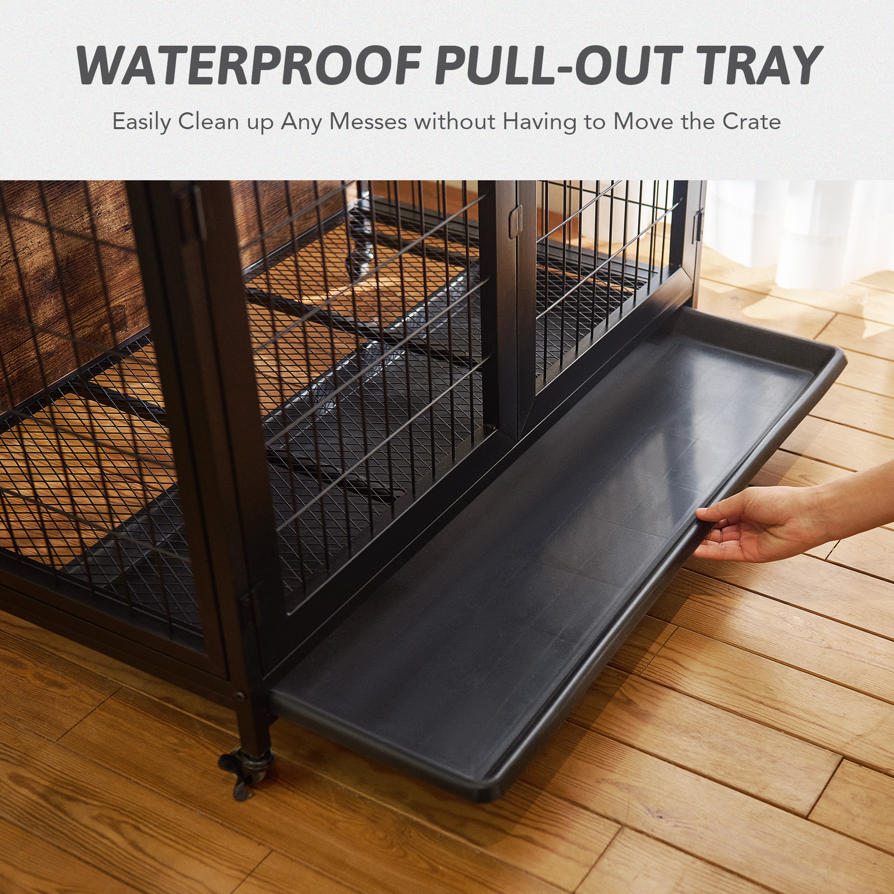 CO-Z Wooden Dog Crate End Table Triple Door Kennel with Wheels for Large Medium Dogs