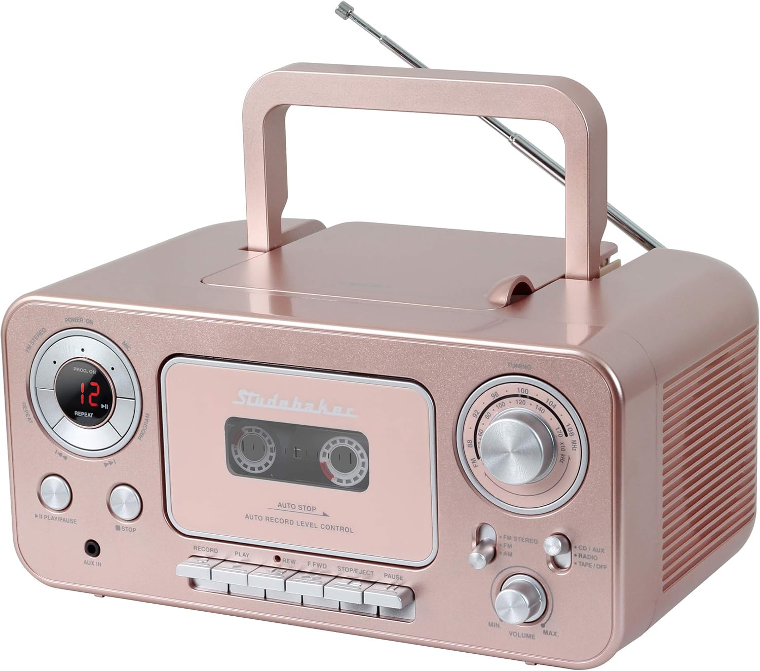Studebaker SB2135RS Portable Stereo CD Player with AM/FM Radio and Cassette Player/Recorder in Red and Silver