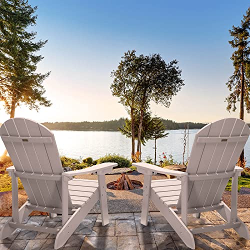 Adirondack Chair, All Weather Resistant Plastic Chairs with Cup Holder, 5 Easy Steps to Install, Outdoor Chairs for Patio, Garden, Backyard Deck, Lawn, Fire Pit - Teak