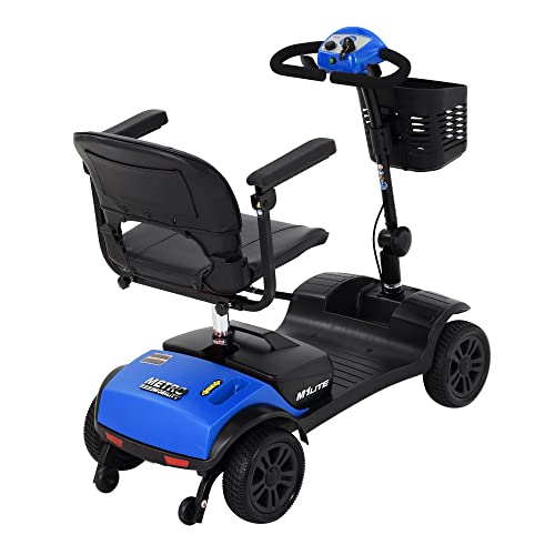 Folding Mobility Scooter - 4 Wheel Lightweight Electric Mobility Scooter for Adults - Red Powered Mobility Scooters for Seniors, Travel - Long Range Power Extended Battery with Charger and Basket