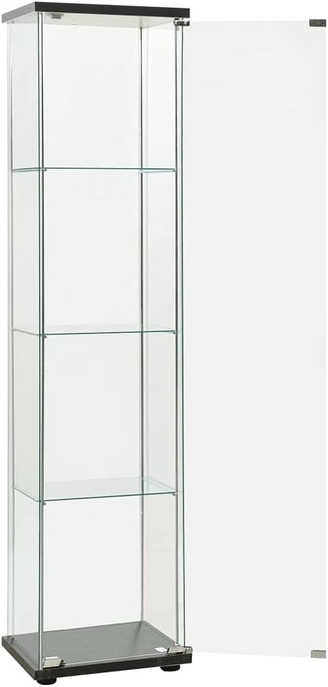 INLIFE Storage Cabinet Tempered Glass Black Home Fruniture