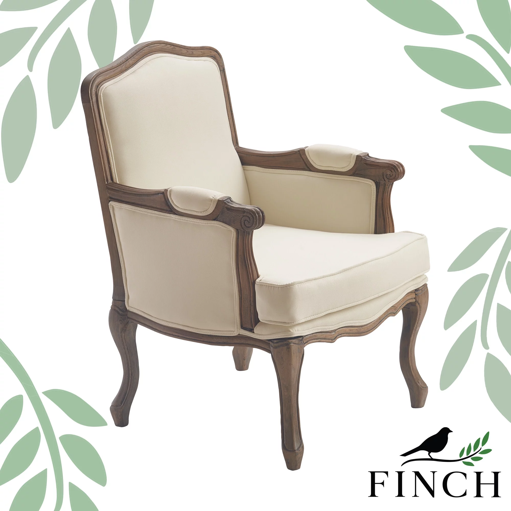 Finch Louis French Country Upholstered Accent Armchair, Cream Color