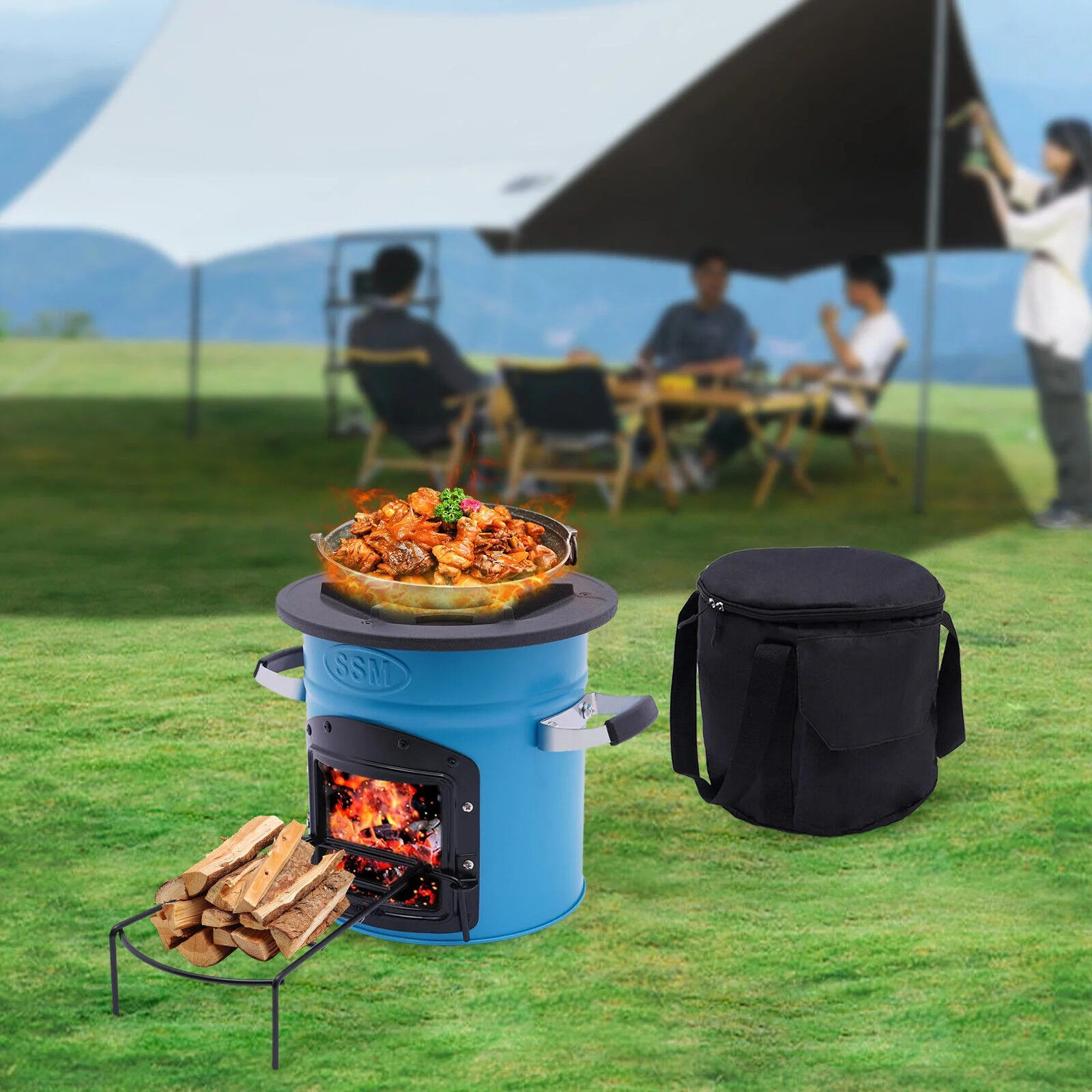 Outdoor Portable Camping Rocket Stove Camping Wood Stove Picnic Cook Tent Stove