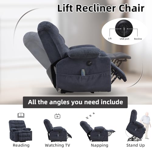 Phoenix Home Large Power Lift Recliner with Massage and Heat for Elderly, Heavy Duty & Safety Motion Reclining Mechanism, Ergonomic Electric Wider Chair with USB Port, 2 Hidden Cup Holders, Brown