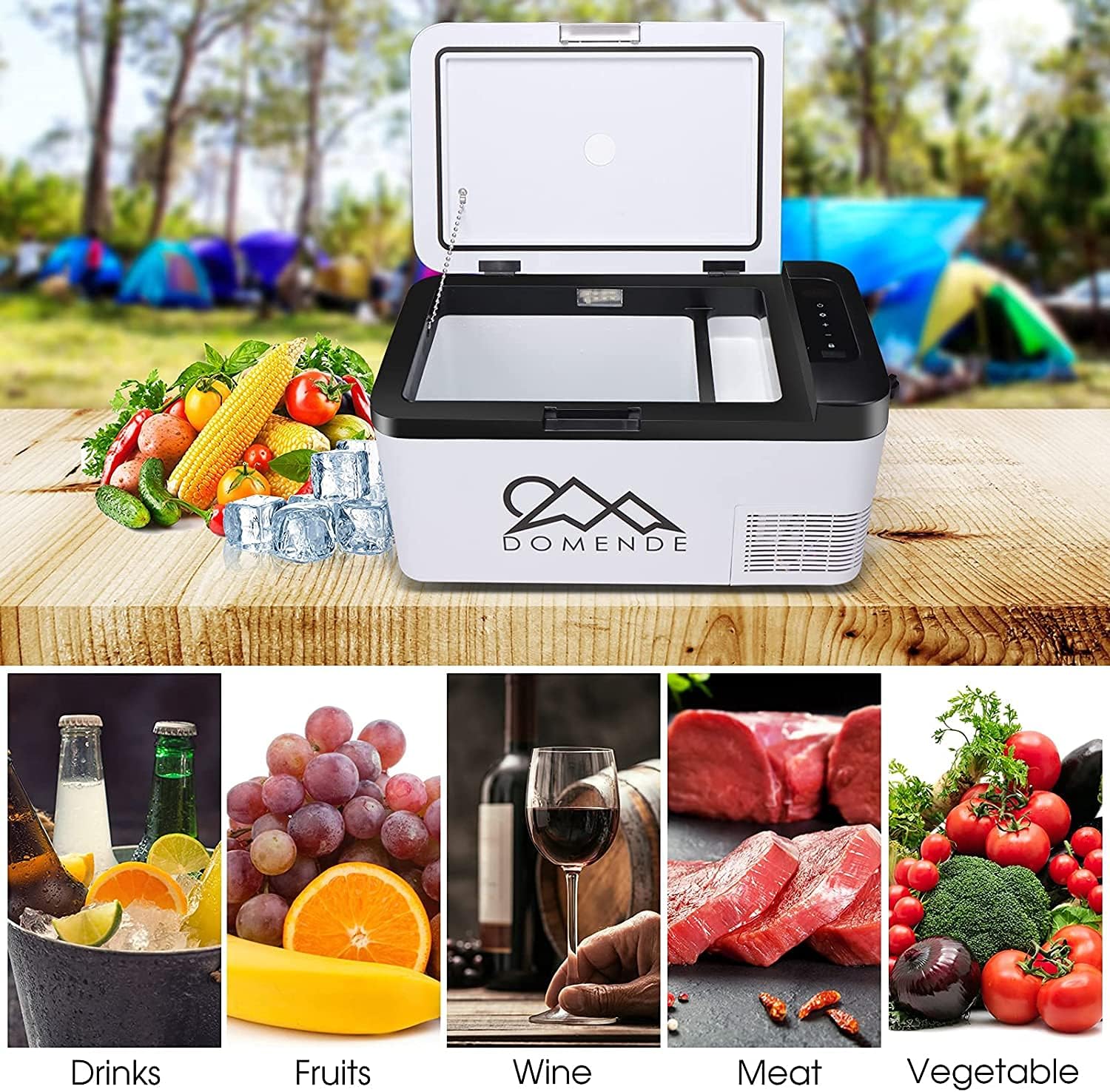 Domende 12 volt Refrigerator Portable Freezer Fridge Electric Cooler (-4℉-68℉) with 12/24V DC & 110V AC Cord for Car, RV, Truck, Van, Boat for Camping, Travel, Fishing Outdoor