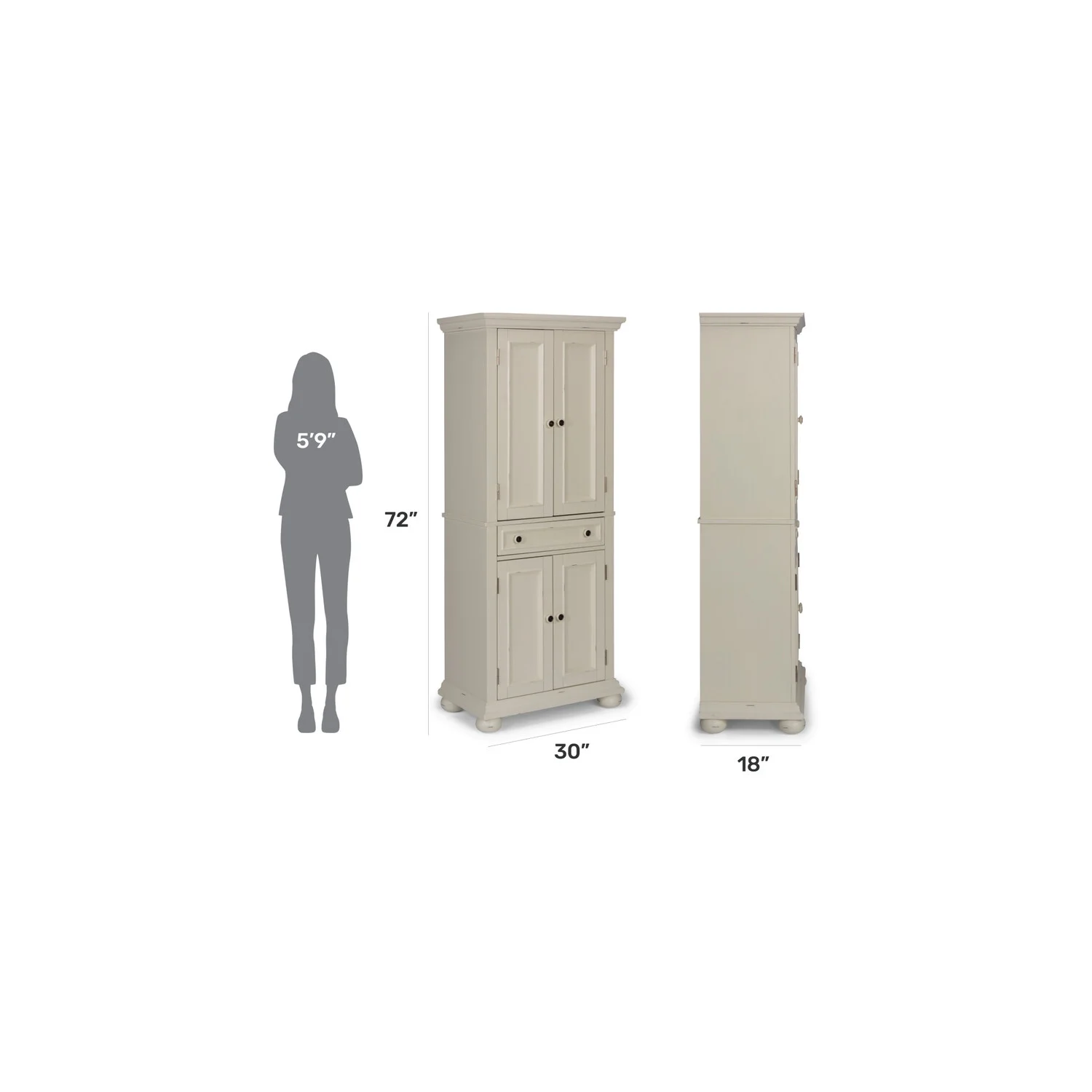 Homestyles Dover Off White Wood Pantry Storage Cabinet with Adjustable Shelves