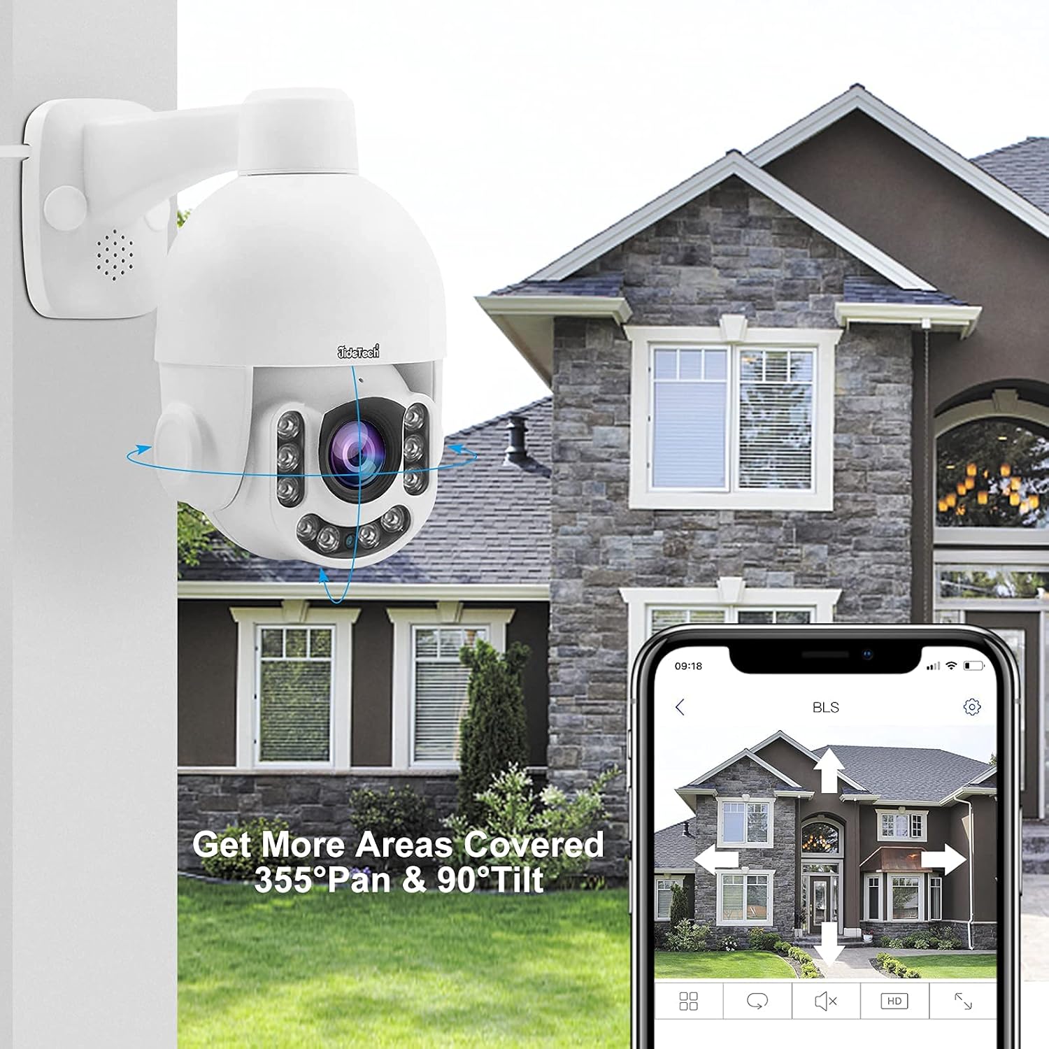 JideTech PTZ POE Camera Outdoor, HD 5MP Auto Tracking Security IP Camara with 4X Optical Zoom IR Night Vision Motion/Human Detection Built in Mic&Speaker IP66 Waterproof