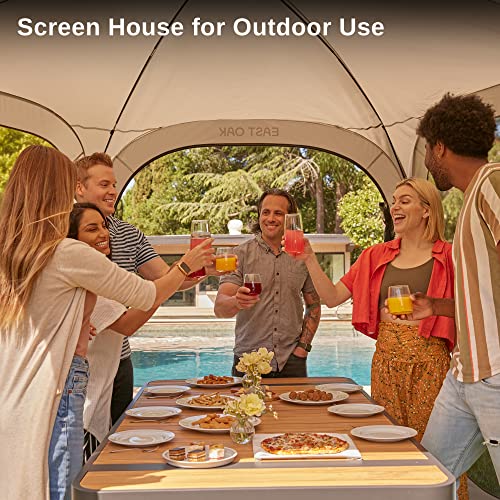 EAST OAK Screen House Tent Pop-Up, Portable Screen Room Canopy Instant Screen Tent 10 x 10 FT with Carry Bag for Patio, Backyard, Deck & Outdoor Activities, Beige