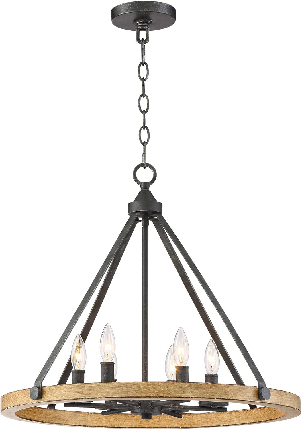 Markham Black Ash Wood Wagon Wheel Chandelier 24" Wide Rustic Farmhouse Industrial 6-Light Fixture for Dining Room House Foyer Entryway Kitchen Bedroom Living Room High Ceilings - Franklin Iron Works