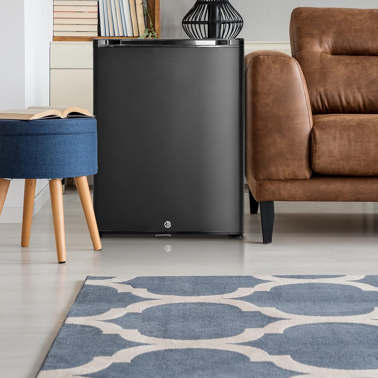 SMETA Mini Fridge No Noise: Absorption Refrigerator 12V/110V Portable for Dorm Office Truck Camper, with Lock, DC AC, 1.0 Cu.Ft, Black