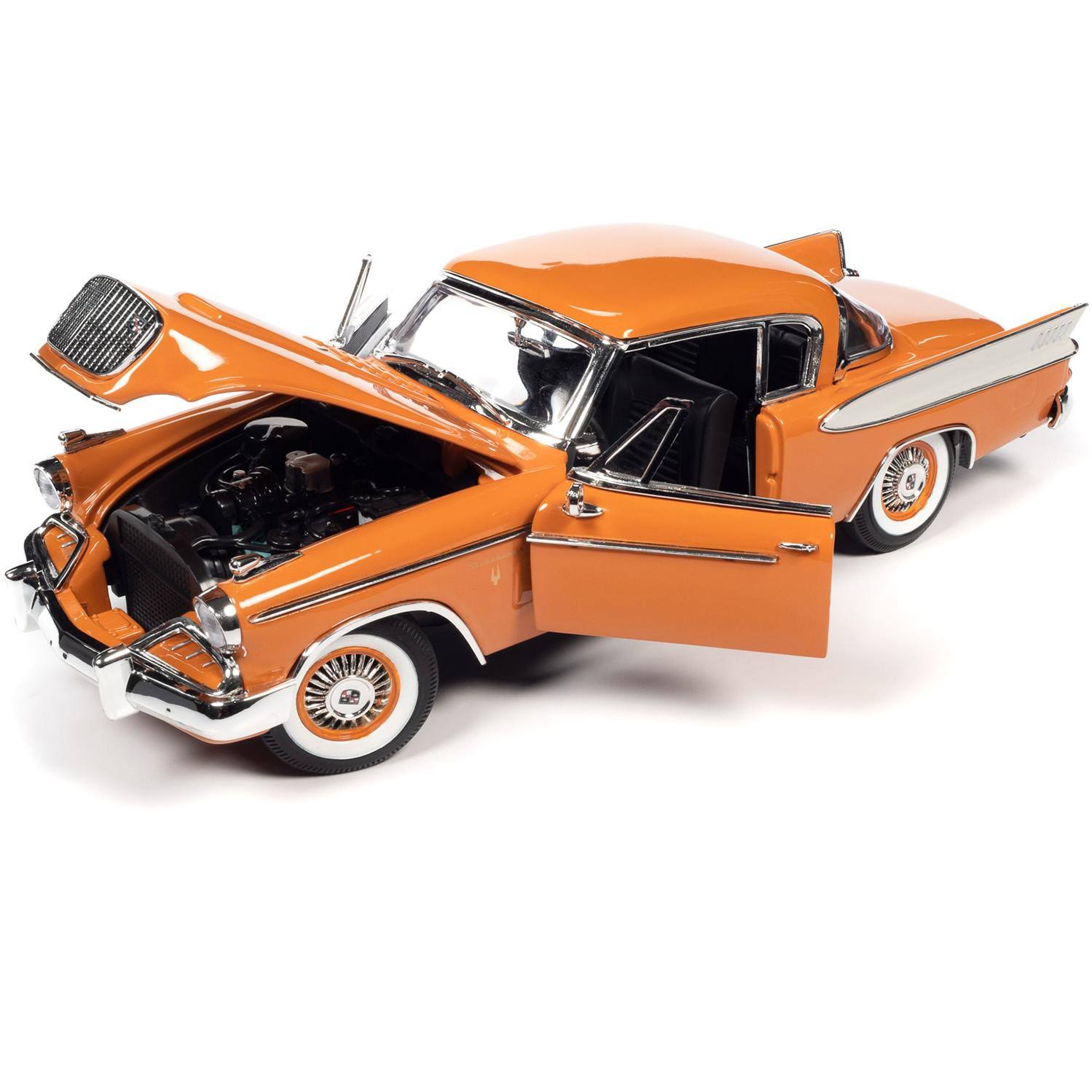 1957 Studebaker Gold Hawk Coppertone Orange and White 1/18 Diecast Model Car by Autoworld