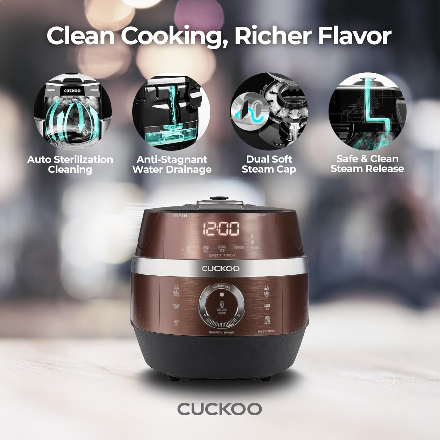 CUCKOO CRP-JHSR0609F | 6-Cup (Uncooked) Induction Heating Pressure Rice Cooker | 13 Menu Options, Auto-Clean, Voice Guide, Made in Korea | Copper