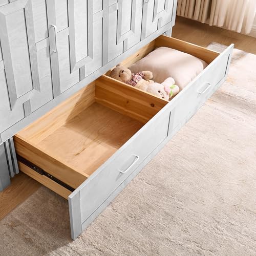 Queen Murphy Bed, Murphy Bed Cabinet with Charging Station, Storage Drawers & Foldable Mattress, Space-Saving Murphy Bed for Living Room & Bedroom (White)