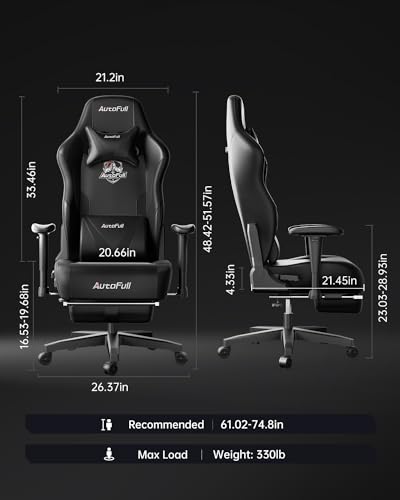 AutoFull C3 Gaming Chair Computer Chair with Ergonomic Wingless Cushion PU Leather Racing Style PC Chair with Footrest and Lumbar Support Pillow（Whirlwind）