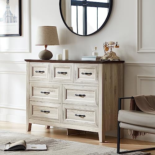 LINSY HOME Farmhouse Dresser for Bedroom, 9 Drawer Bedroom Dresser with Antique Handles, Wood Chest of Drawers for Nursery, Living Room, Entryway and Hallway, Black