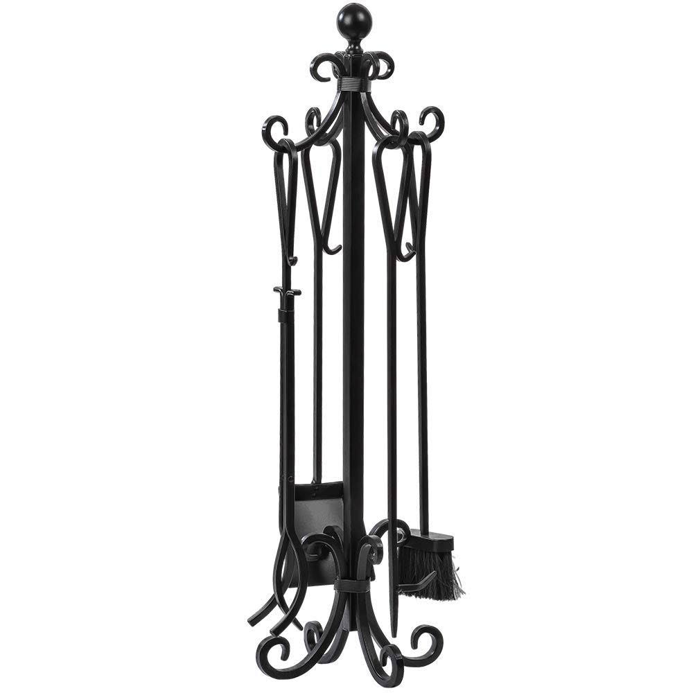Amagabeli 5 Pieces Scroll Fireplace Tools Cast Iron Indoor Firewood Tools with L