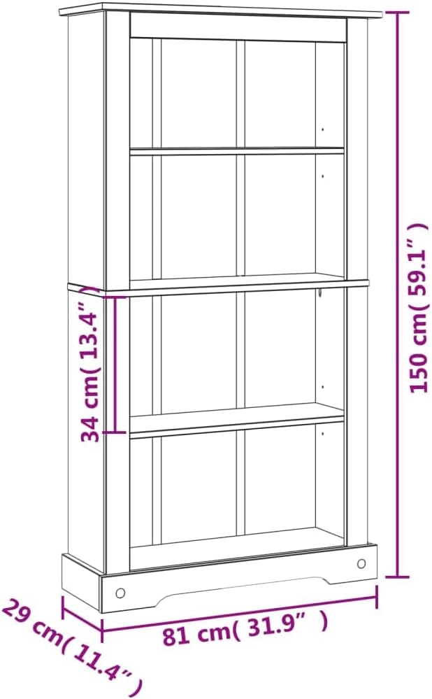 4-Tier Bookcase Mexican Pine Corona Range Book Shelf Book Cabinet Home Furniture 31.9"x11.4"x59"