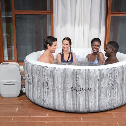 Bestway SaluSpa Cancun AirJet 2 to 4 Person Inflatable Hot Tub, 71 x 26 Inch Round Portable Outdoor Spa with 120 Soothing Jets and Cover, Gray