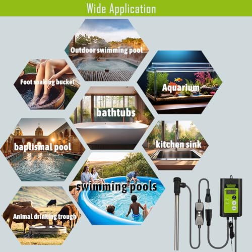 240V 3000W Submersible, Immersion Hot Tub & Swimming Pool Electric Immersion Water Heater, with Thermostat and GFCI for Baptistry, baptismal Pools, Above Ground Pool and Inflatable Pool