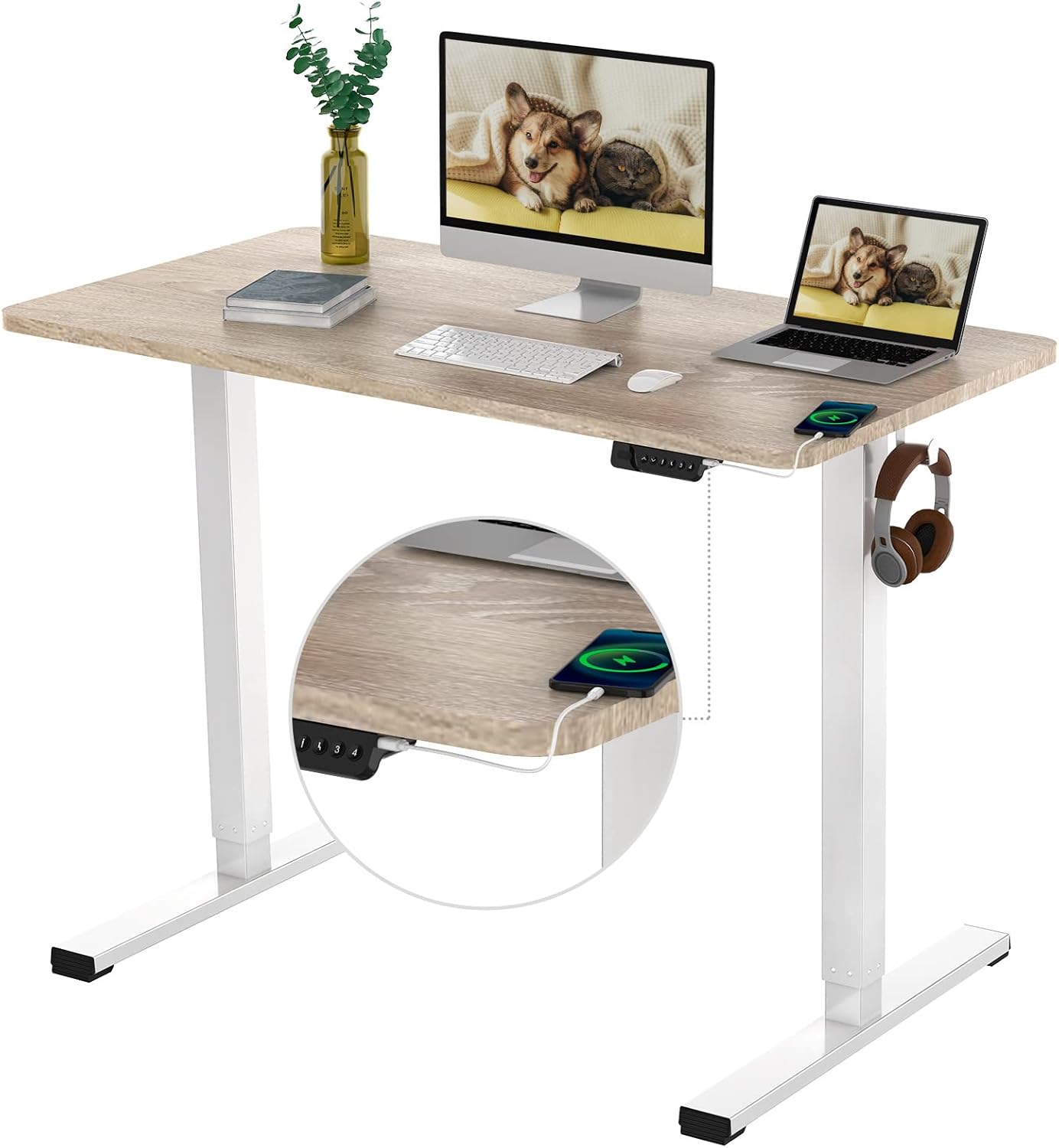 Flexispot Quick Install Standing Desk Electric Height Adjustable Desk for Home Office 48 x 24 Inches Sit Stand Desk Whole Piece Desk Board with Memory (48x24 w/Memory Key, Black)