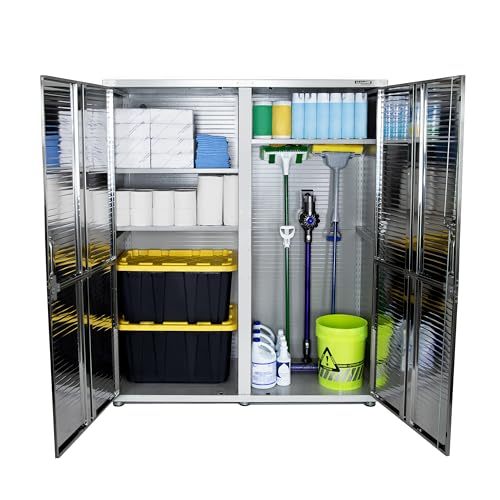Seville Classics UltraHD Solid Steel Lockable Metal Storage Cabinet Locker Organizer, w/Adjustable Shelves for Garage, Warehouse, Office, Classroom, Granite, 48" W x 24" D x 72" H