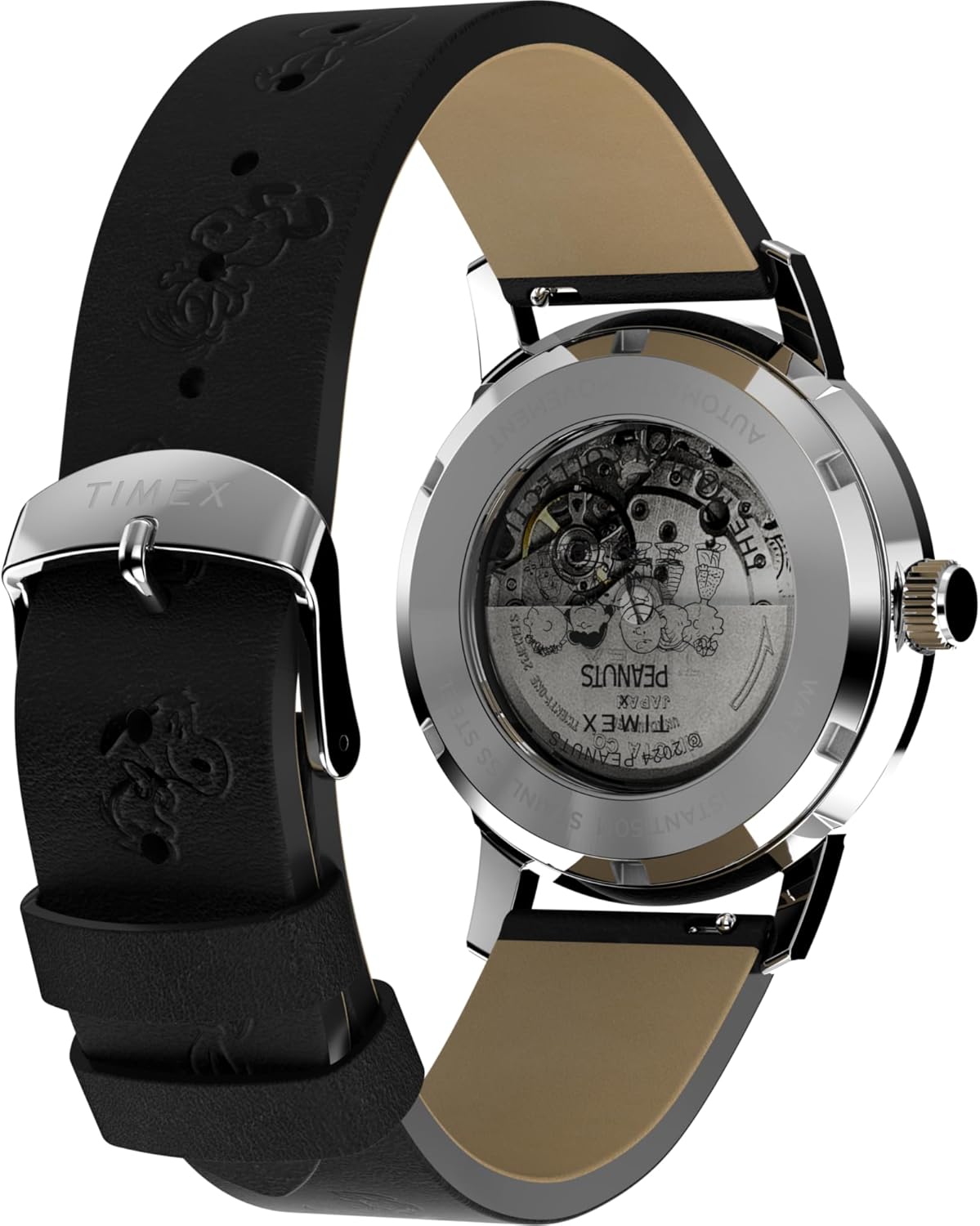 Timex Men's Marlin Automatic Peanuts Sketch 40mm Watch - Black Strap Silver-Tone Dial Stainless Steel Case