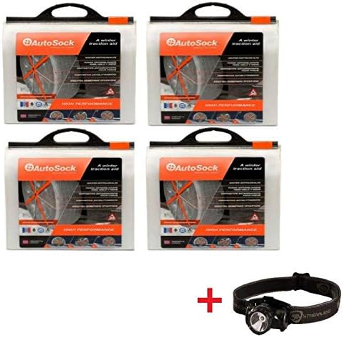 AUTOSOCK HD AL89 Traction Wheel and Tire Cover for Ice & Snow Easy Install Tire Chain Alternative (4 Sets) with Ultra Bright LED Headlamp