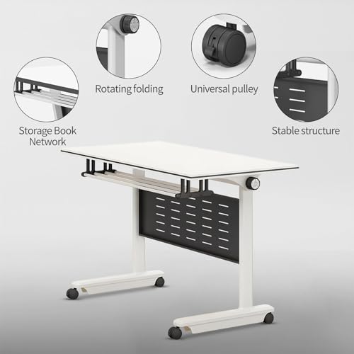 Conference Room Table,Mobile Folding Conference Table with Wheels,Flip Top Rolling Seminar Meeting Table Save Space Design for Office/Meeting Room/Classr (4PCS)