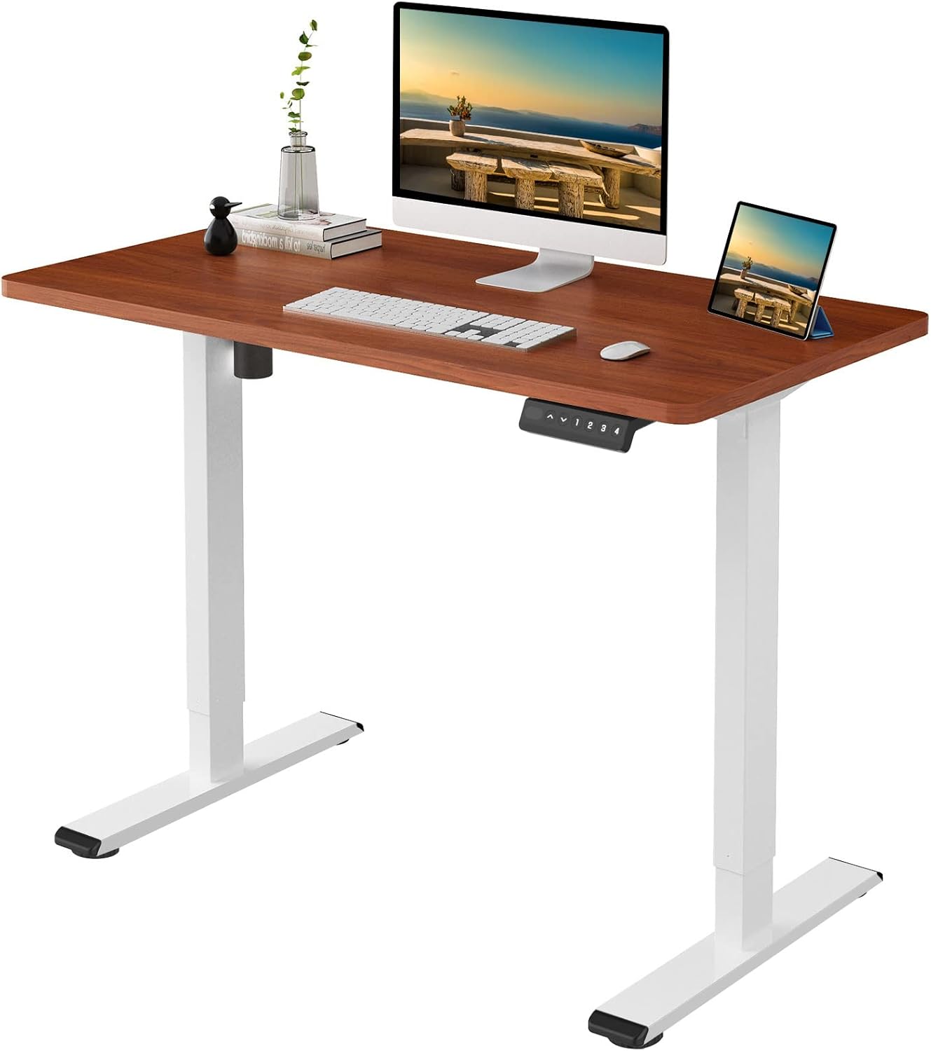Flexispot Quick Install Standing Desk Electric Height Adjustable Desk for Home Office 48 x 24 Inches Sit Stand Desk Whole Piece Desk Board with Memory (48x24 w/Memory Key, Black)