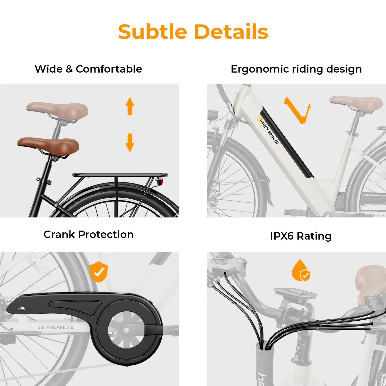 Heybike Cityscape 2.0 Electric Bike 500W Electric City Cruiser Bicycle with 36V 13Ah Removable Battery Up to 50 Miles, 26" Electric Commuter Bike for Adults, 7-Speed Bicycles