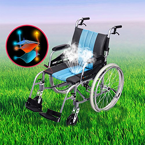 Lightweight Wheelchair 21lbs Self-propelled Chair with Travel Bag and Cushion, Portable 17.5” W Seat, Brake, Anti-Tipper, Swing-Away Footrests, 220lbs Weight Capacity, Blue (Pack of 1)