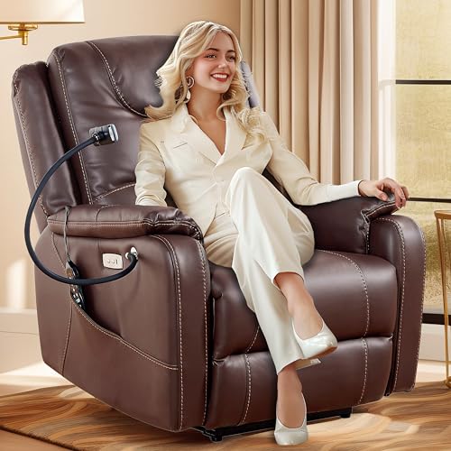 Power Zero Gravity Chair: Electric Recliner with Heat and Massage, Phone Holder for Living Room, Side Pockets, OKIN Motor, USB Port - Scratch Resistant Eco Leather Reddish Brown