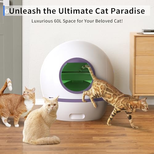 ELS PET Self Cleaning Litter Box for Multiple Cats with 2 Pack Litter, Automatic Cat Litter Box Self Cleaning 60L Large Box, Spaceship Self Cleaning Cat Litter Box App Control & Odor-Free White