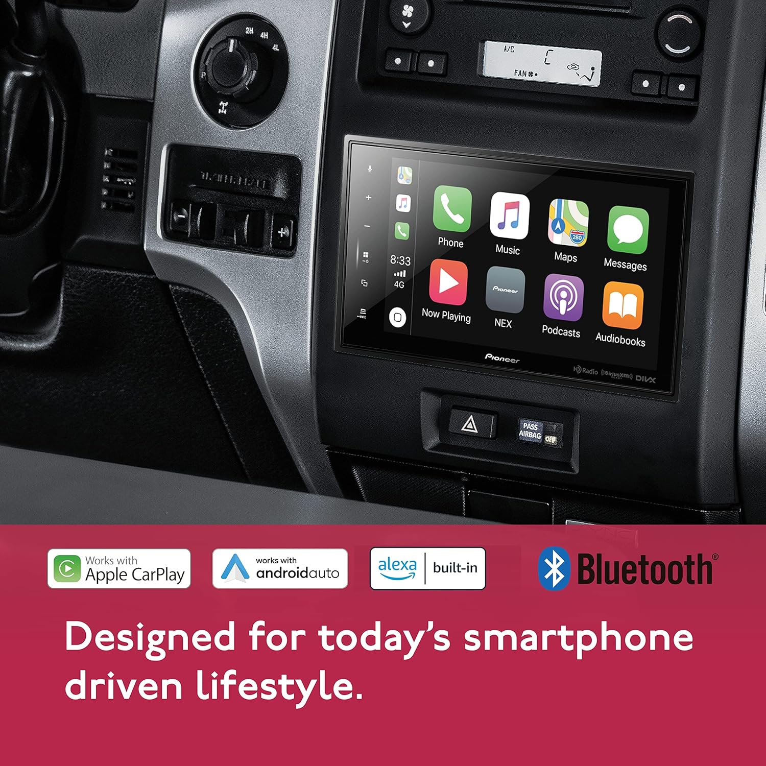 PIONEER CAR DMHC5500NEX 8-inch Modular Solutions Digital Media Receiver Wireless Carplay Mechless Amazon Alexa When Paired with Pioneer Vozsis App, Android Auto, Apple, Bluetooth, HD Radio