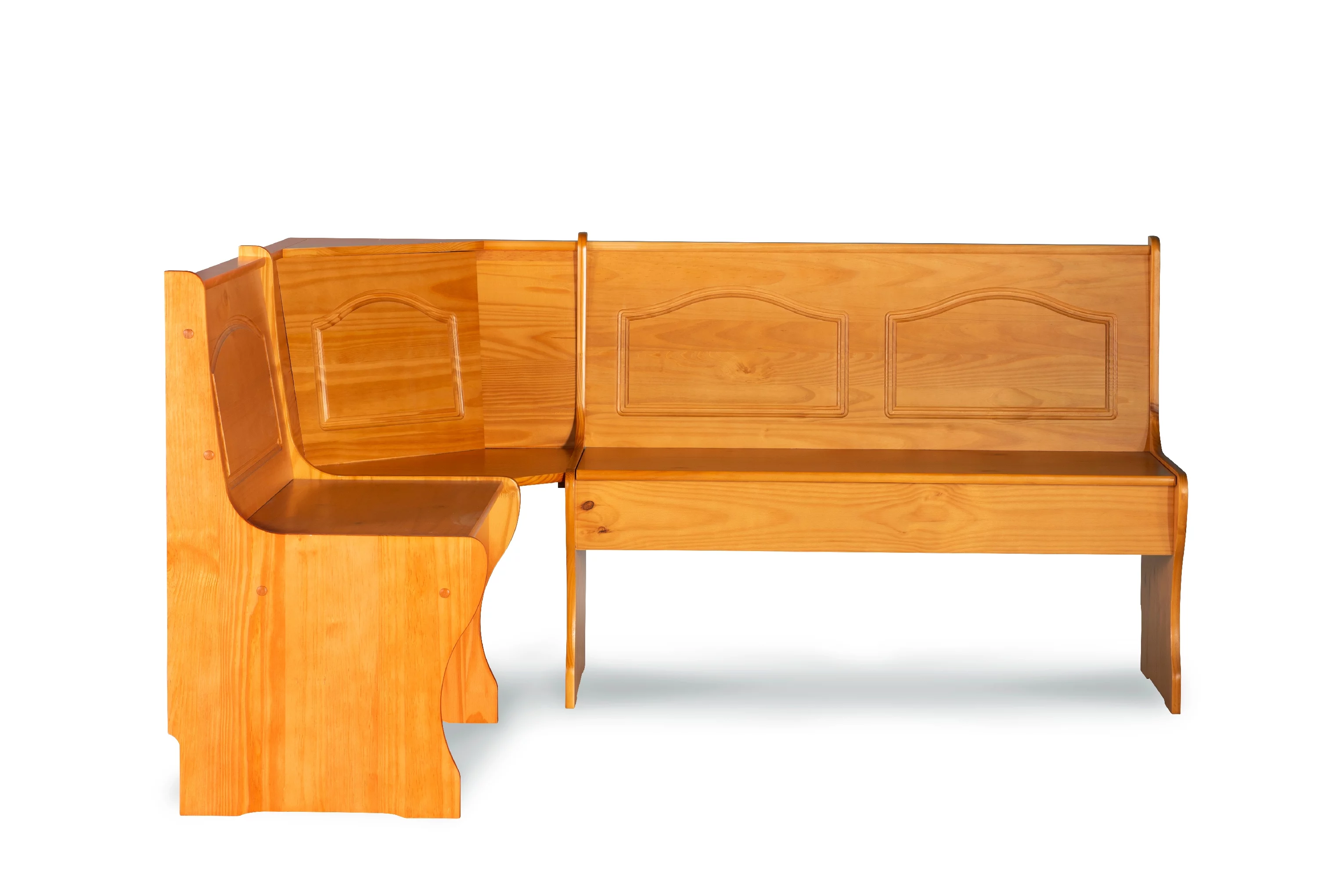 Linon Varden Corner Dining Breakfast Nook with Storage, Seats 4 (Table Sold Separately), Natural Honey Finish