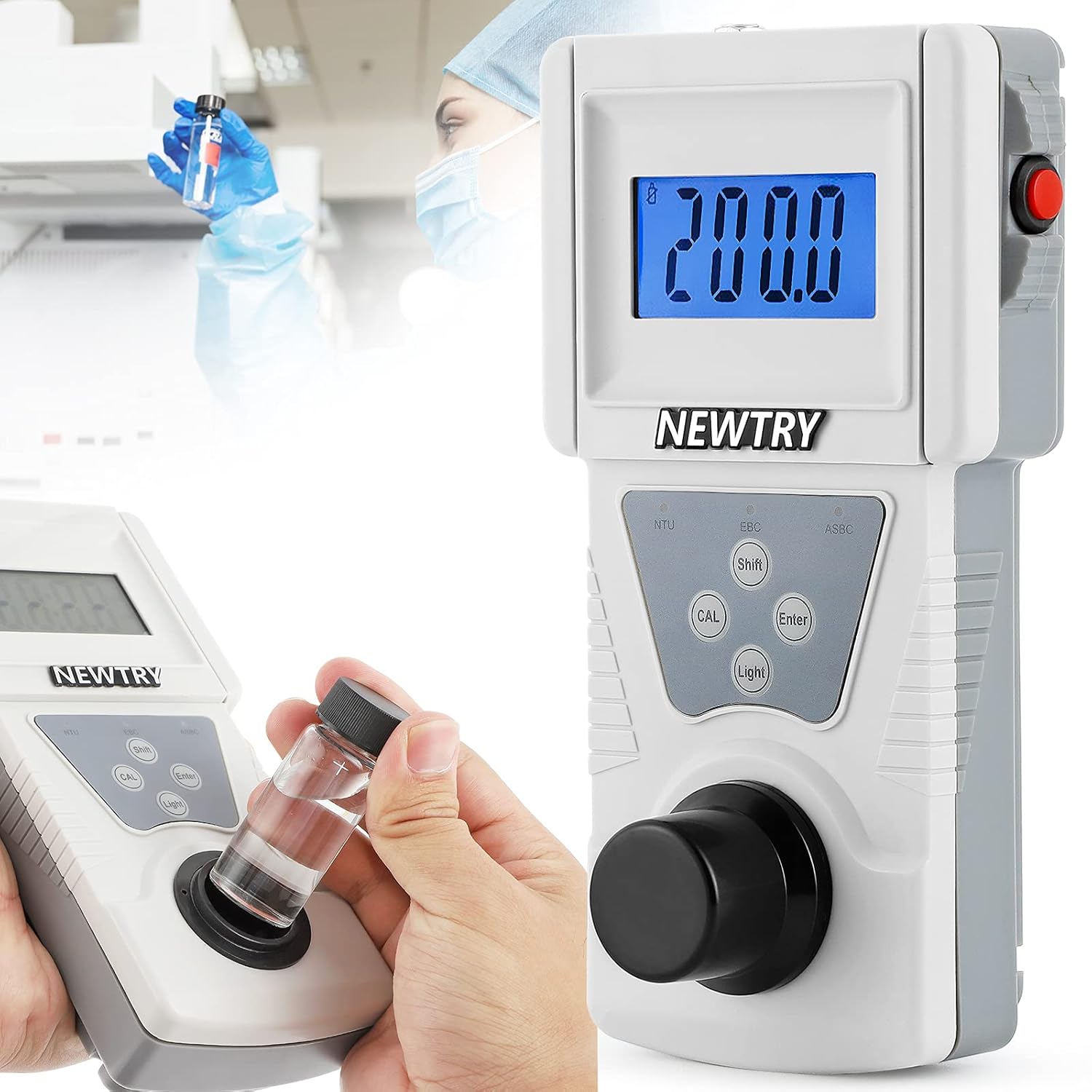NEWTRY Lab Turbidity Meter Portable Digital Water Turbidimeter Handheld Turbidimetro Turbidity Cube 0~200 NTU, ISO7027 Compliant, 90°Scattered Light Accuracy 0.1 with Backlight