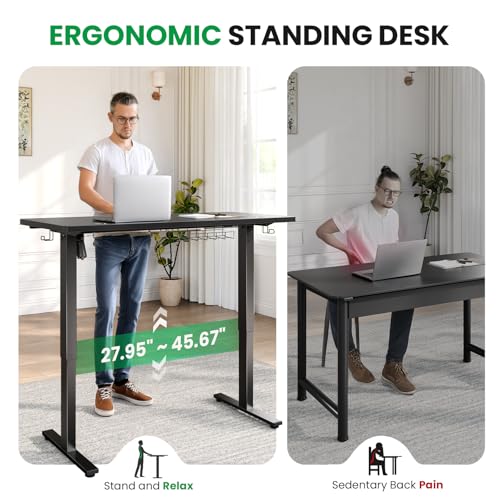 SIAGO Electric Standing Desk Adjustable - 48 x 24 Inch Sit Stand up Desk with Cable Management - 3 Memory Preset Adjustable Height Table