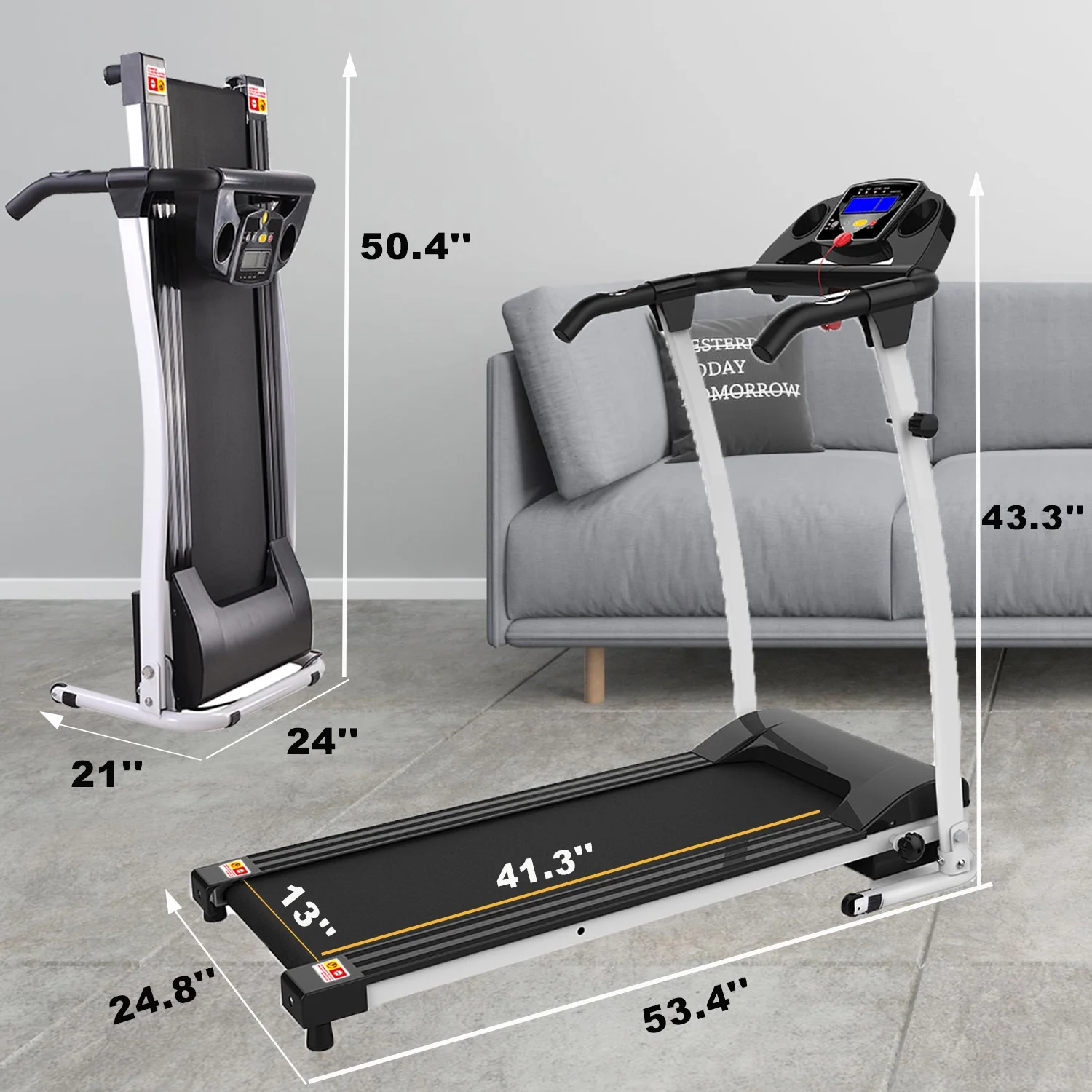 FYC Foldable Treadmills for Home, Electric Running Exercise Machine Compact Treadmill for Home Gym Fitness Workout Jogging Walking for Home Office Apartment, White