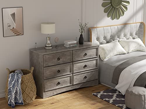 Modern 6 Drawer Dresser with Strip Lights, Dressers for Bedroom, Chest of Drawers Closet Organizers and Storage Clothes - Easy Pulls Handle, Textured Borders Living Room, Hallway, Gray