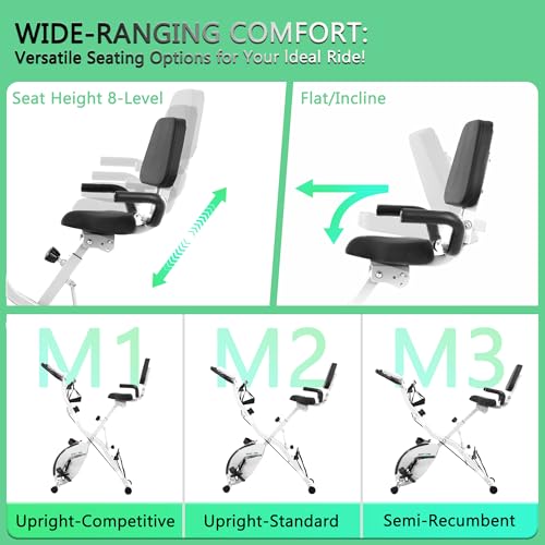 BARWING Stationary Exercise Bike for Home Workout, 5 IN 1 Foldable Indoor Cycling Bike for Seniors, 350LB Capacity, 16-Level Magnetic Resistance, Seat Backrest Adjustments