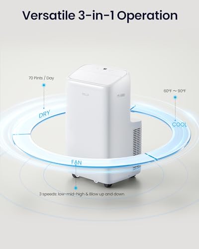 Della 14000 BTU Smart Inverter Ultra Quiet Energy-Saving Portable Air Conditioner, Cools Up To 450 Sq. Ft, with Remote & App Control, Dehumidifier & Fan, Sleep Mode.
