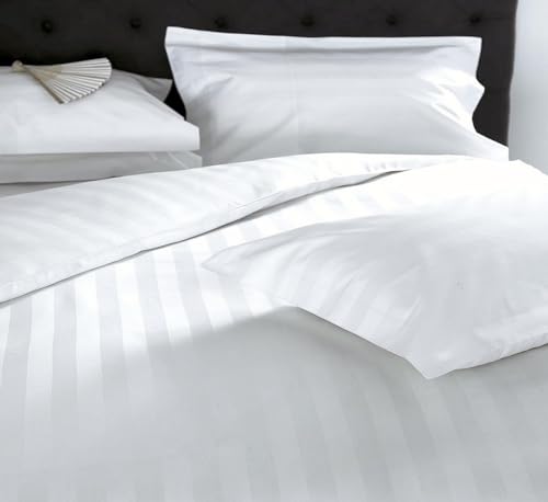 CASA ESENCIA 100% Egyptian Cotton Sheets King Size – 1000 Thread Count White Striped King Bed Sheet – 4 Piece Bedding Set - Extra Deep Pocket Fits Upto 17” – White Stripe Hotel Luxury Sheets