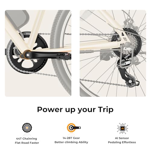 Jasion EB5 Electric Bike for Adults with Peak 500W Brushless Motor, 40Miles 20MPH Commuting Electric Mountain Bike with 360Wh Removable Battery, 7-Speed, 26" Tires and Front Fork Suspension