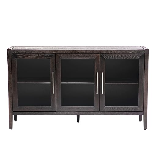 Amposei Modern Sideboard Cabinet 58.2-Inch Credenza Glass Door Console Storage Cabinet Dining Buffet with Adjustable Shelf for Living Room Entryway (Black)