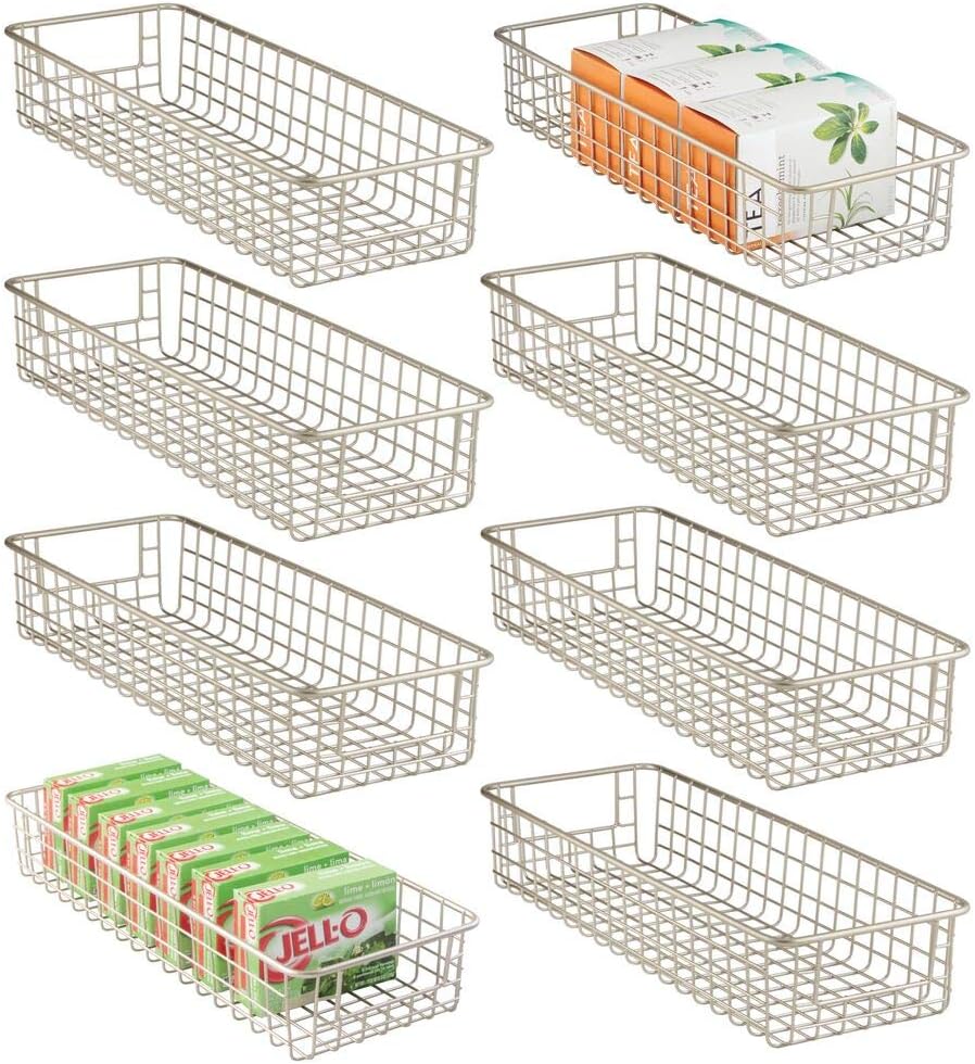mDesign Farmhouse Decor Metal Wire Food Organizer Storage Bin Basket with Handles for Kitchen Cabinets, Pantry, Bathroom, Laundry Room, Closets, Garage - 8 Pack - Graphite Gray