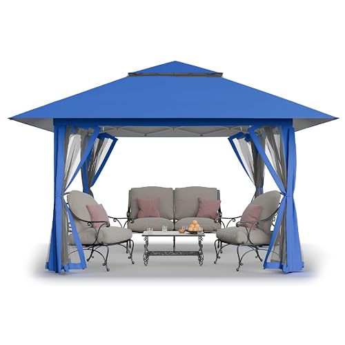 CROWN SHADES 13x13 Pop Up Gazebo, Canopy Tent, Gazebos on Clearance - Outdoor Gazebo for Backyard & Patio Furniture - Carpa Pop Up Tent with Wheeled STO-N-Go Cover Bag (Grey)