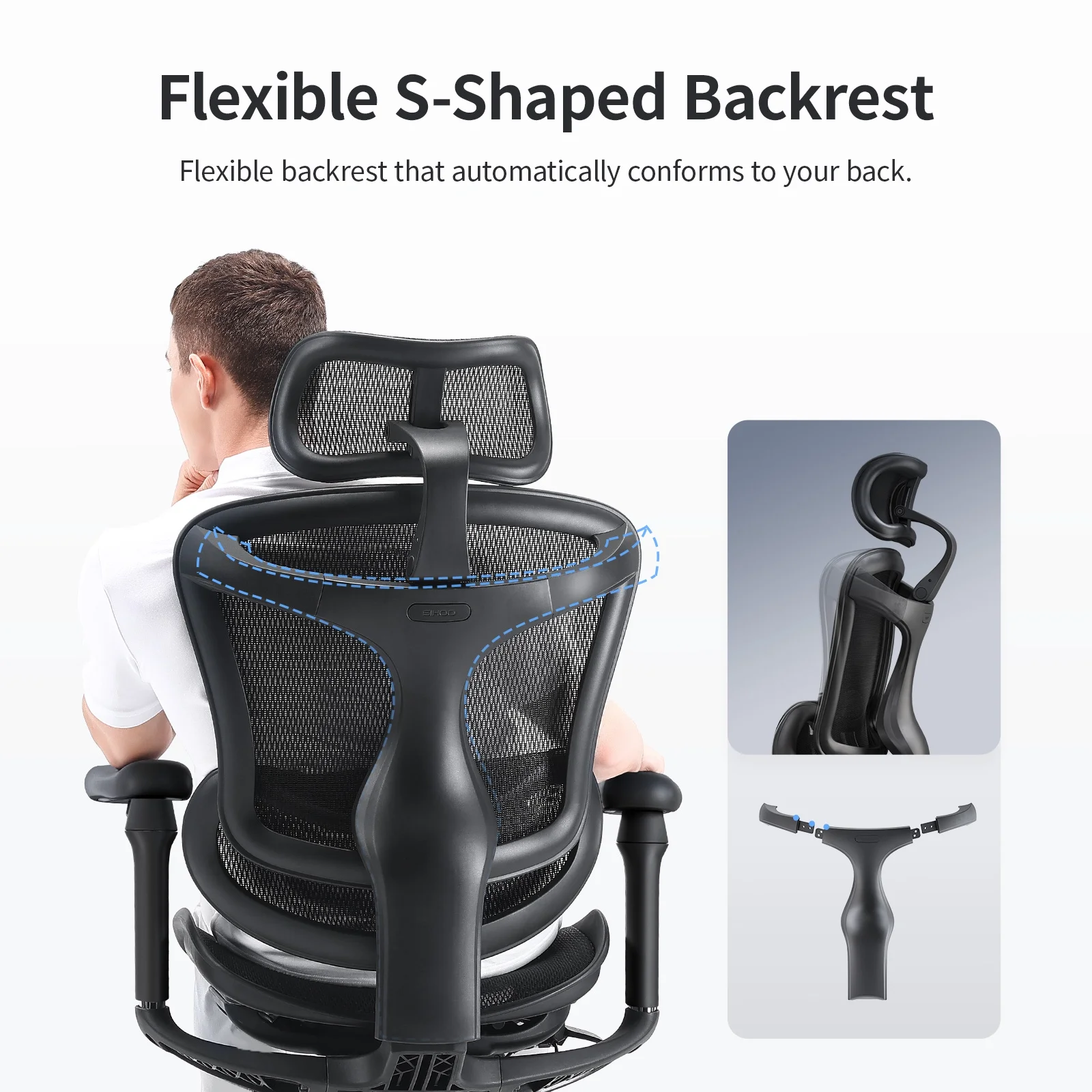 SIHOO Ergonomic Ofiice Chair Doro-C300, Auto-Adaptive Lumbar Support, 3D Linkage Armrests, Computer Desk Chair with 4-Position Adjustable Backrest, Mesh Office Chair for 300lbs, Black