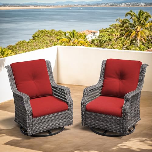 Outdoor Swivel Rocker Patio Chair - 360 Degree Patio Swivel Glider Chair with 3.5" Premium Olefin Fabric Cushions(Mixed Grey/Blue)