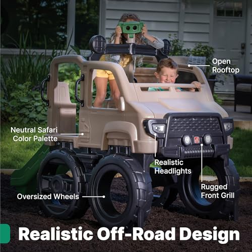 Step2 Safari Truck Climber Playset for Kids, Slide, Climbing Wall, Steering Wheel, and Binoculars, Toddlers Ages 2 –5 Years Old, Easy To Assemble, Kids Outdoor Playground for Backyard, Brown