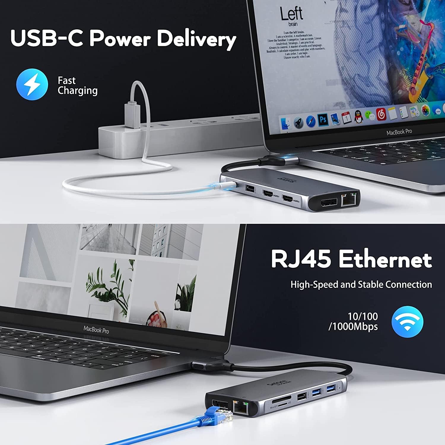 MacBook Pro Docking Station Dual Monitor MacBook Pro HDMI Adapter,12 in 1 USB C MacBook Pro Adapter to Dual HDMI ,Displayport+Ethernet+2USB 2.0+2USB 3.0 SD/TF Card Reader 100W PD 3.5mm Audio/Mir